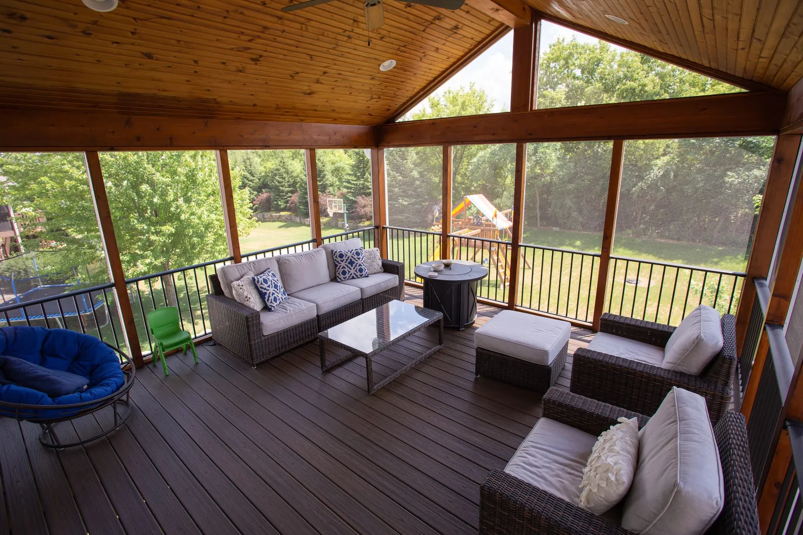 Three season covered trex deck prior lake MN by BN Builders